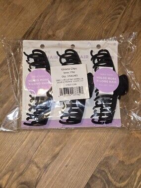 Gimme Clips XL Claw Clips 3-Pack Black Double Teeth for Thick Long Hair NWT